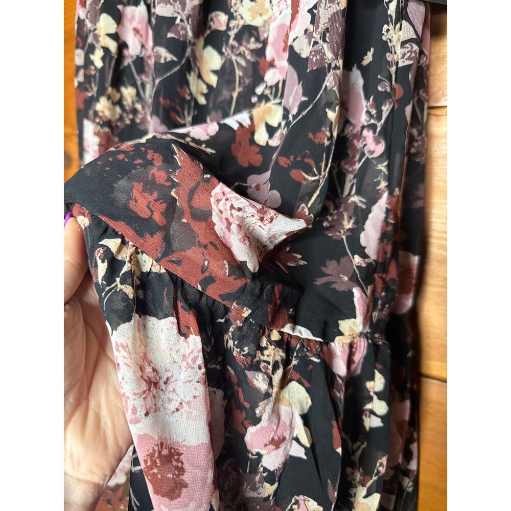 NWT Lulus In My Dreams Black and Pink Floral Print Midi Dress Tiered Cruise Sz S - Picture 4 of 8